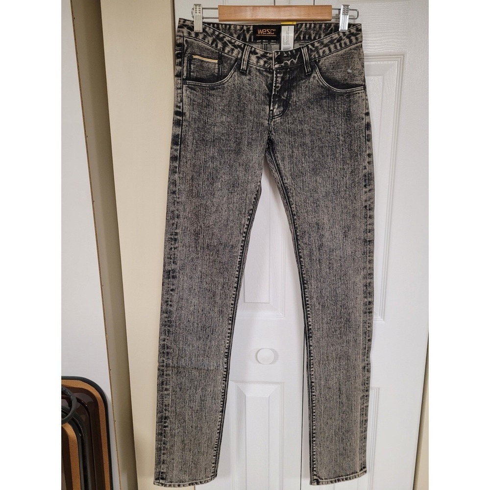 WeSC Eve Black Stretch Selvage Jeans Y2K Tight Fit Low Waist Rare Size‎ 27X36